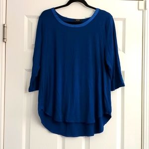 Alfani blue blouse with satin-style neckline collar